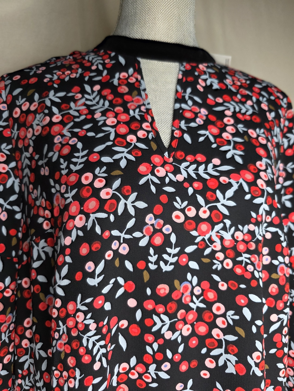 LOFT NWT Black Dress w/ Red Berry and Light Blue Print - Picture 2 of 8